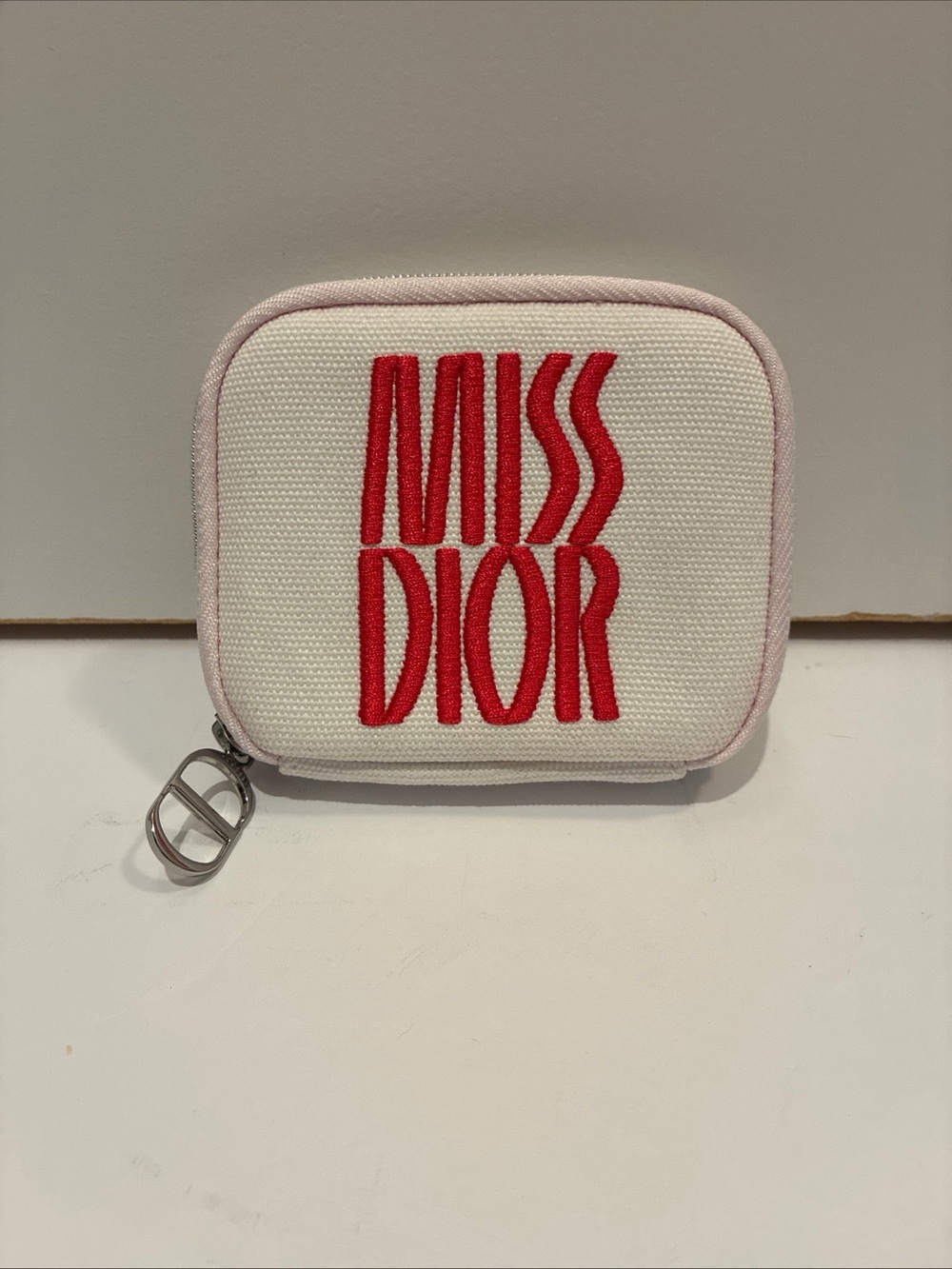 Miss Dior White & Pink Embroidered 'Miss Dior' Pouch